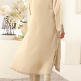 SAND- 2 PIECE EMBROIDERED SUIT (STITCHED)